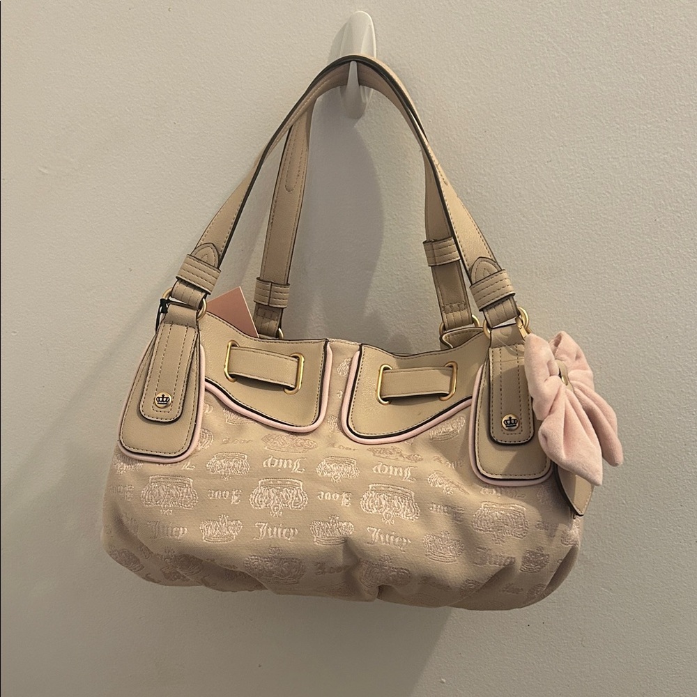 Juicy Couture Light Pink Jacquard Shoulder Bag with Bow